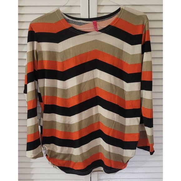 Yilia Top Long Sleeve Multicolor Women Large Zigzag Stripe Sweater Top - Picture 1 of 3